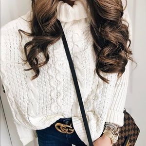 Cable knit cream turtleneck sweater blogger fav